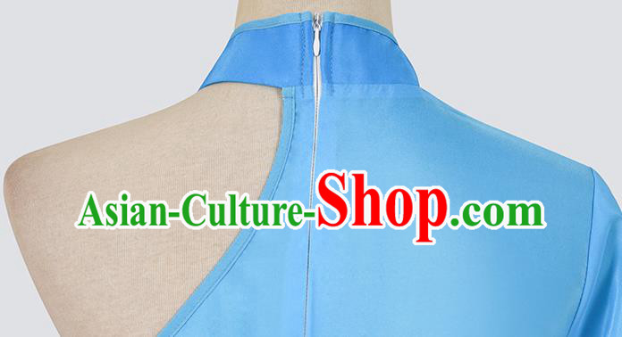 Chinese Folk Dance Blue Outfits Woman Fan Dance Yangko Dance Clothing Chinese Folk Dance Blue Outfits Woman Fan Dance Yangko Dance Clothing