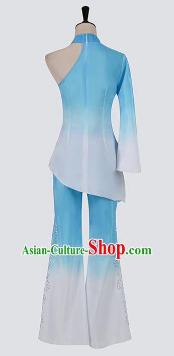 Chinese Folk Dance Blue Outfits Woman Fan Dance Yangko Dance Clothing Chinese Folk Dance Blue Outfits Woman Fan Dance Yangko Dance Clothing