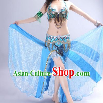 India Belly Dance Bra and Skirt Asian Indian Raks Sharki Dance Clothing Traditional Oriental Dance Blue Outfits