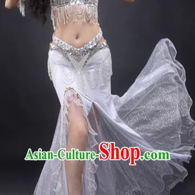 Traditional Oriental Dance Costume India Belly Dance Beads Tassel White Bra and Skirt Asian Indian Raks Sharki Dance Fashion