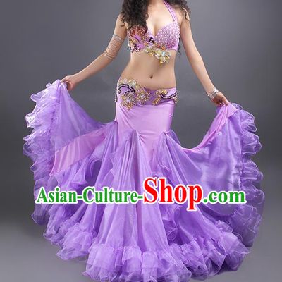 Traditional Indian Raks Sharki Stage Performance Bra and Skirt Asian India Belly Dance Oriental Dance Violet Outfits Costume