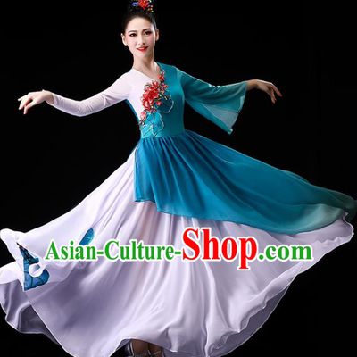 China Traditional Palace Fan Dance Clothing Classical Dance Umbrella Dance Blue Dress