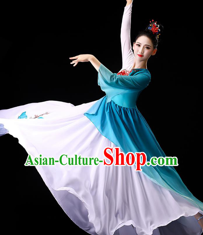 China Traditional Palace Fan Dance Clothing Classical Dance Umbrella Dance Blue Dress China Traditional Palace Fan Dance Clothing Classical Dance Umbrella Dance Blue Dress