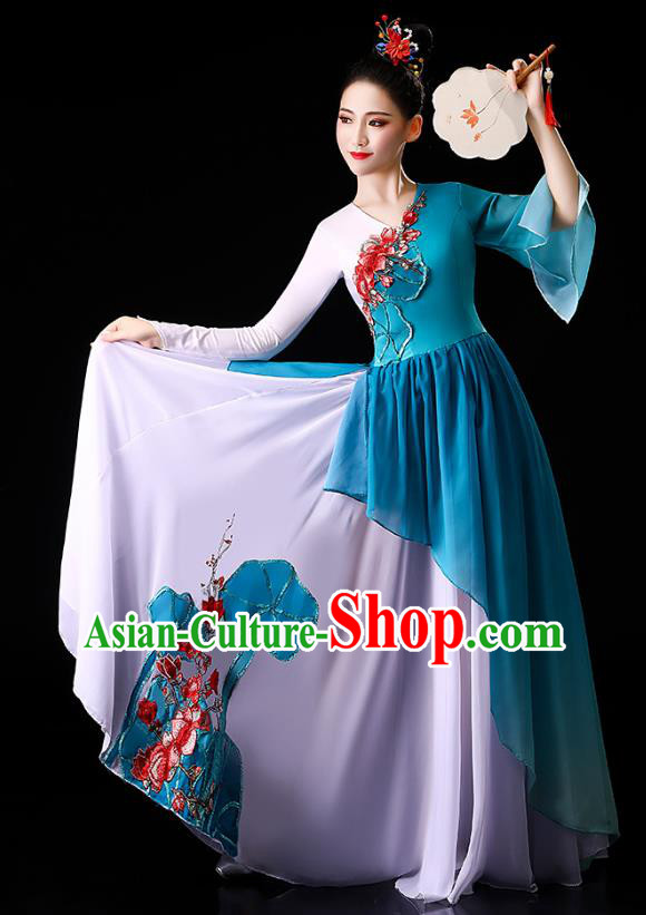 China Traditional Palace Fan Dance Clothing Classical Dance Umbrella Dance Blue Dress China Traditional Palace Fan Dance Clothing Classical Dance Umbrella Dance Blue Dress