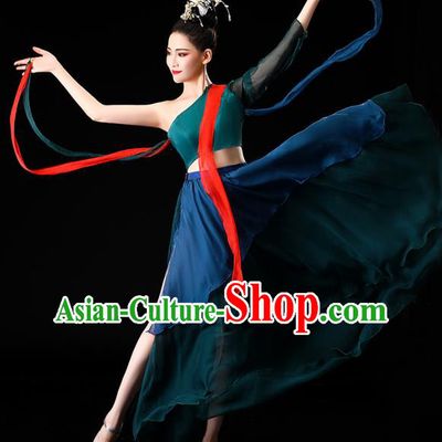 China Classical Dance Clothing Fan Dance Opening Dance Deep Green Outfits