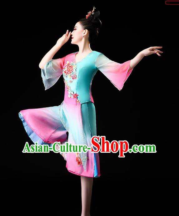 Chinese Traditional Folk Dance Clothing Asian Yangko Dance Performance Embroidered Blue Outfits Chinese Traditional Folk Dance Clothing Asian Yangko Dance Performance Embroidered Blue Outfits