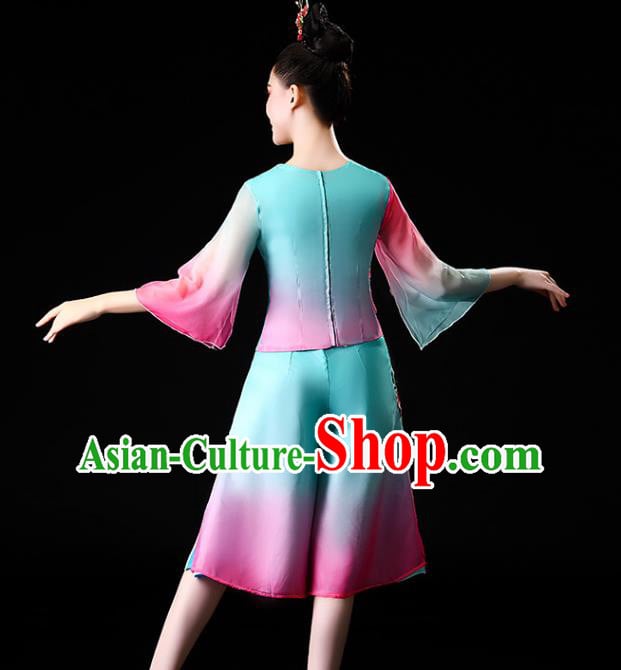 Chinese Traditional Folk Dance Clothing Asian Yangko Dance Performance Embroidered Blue Outfits Chinese Traditional Folk Dance Clothing Asian Yangko Dance Performance Embroidered Blue Outfits