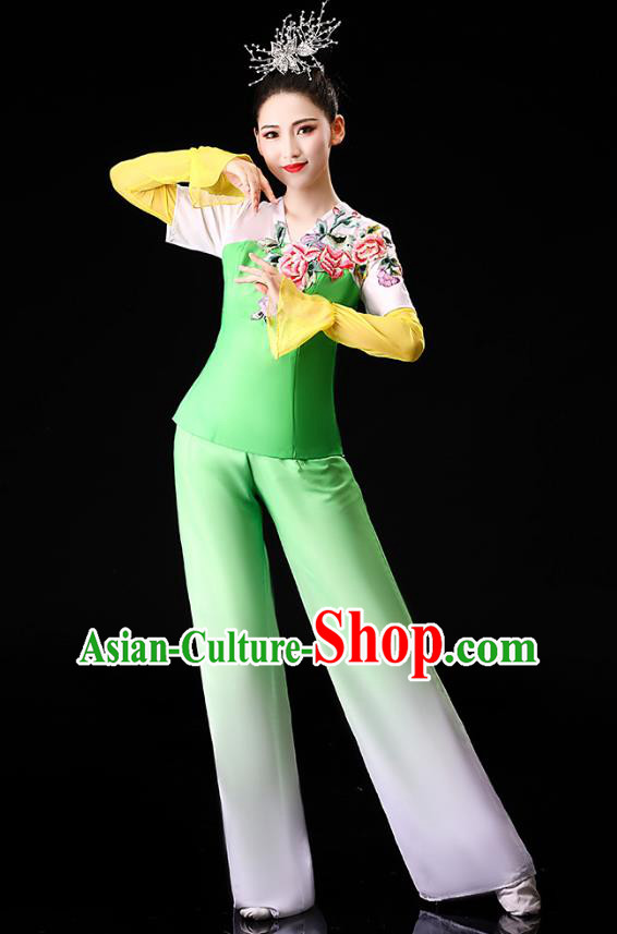 Chinese Yangko Dance Performance Embroidered Green Outfits Traditional Folk Dance Clothing Chinese Yangko Dance Performance Embroidered Green Outfits Traditional Folk Dance Clothing