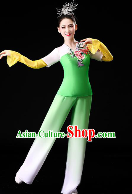Chinese Yangko Dance Performance Embroidered Green Outfits Traditional Folk Dance Clothing Chinese Yangko Dance Performance Embroidered Green Outfits Traditional Folk Dance Clothing