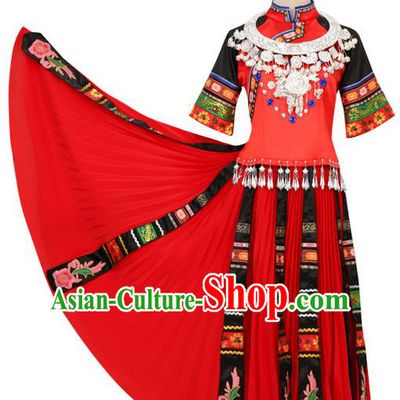 China Traditional Hmong Ethnic Bride Clothing Miao Nationality Stage Performance Costumes