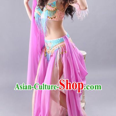 India Raks Sharki Tassel Bra and Pink Skirt Outfits Traditional Asian Indian Belly Dance Performance Clothing