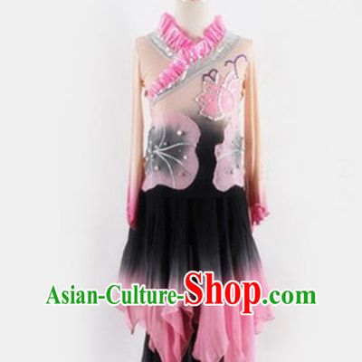 Chinese Classical Dance Pink Outfits Lotus Dance Stage Performance Clothing and Headwear