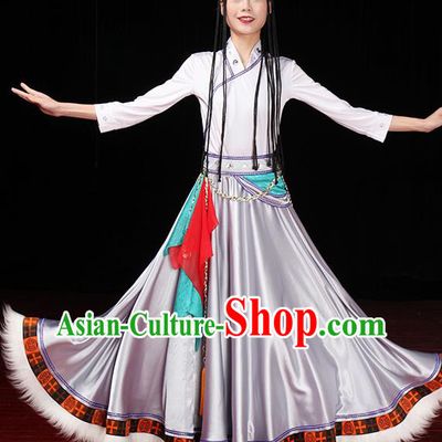 China Traditional Zang Ethnic Folk Dance Clothing Tibetan Nationality Stage Show Dress Outfits