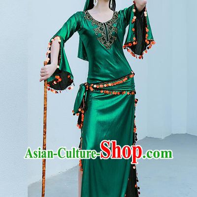 Indian Traditional Oriental Dance Green Robe Asian Raks Sharki Belly Dance Stage Performance Costume