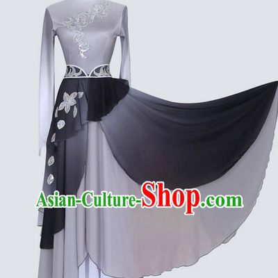 China Traditional Mongolian Ethnic Folk Dance Clothing Mongol Nationality Grey Dress Outfits