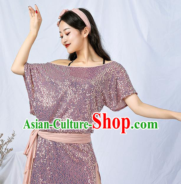 India Traditional Belly Dance Clothing Asian Oriental Dance Pink Sequins Robe India Traditional Belly Dance Clothing Asian Oriental Dance Pink Sequins Robe