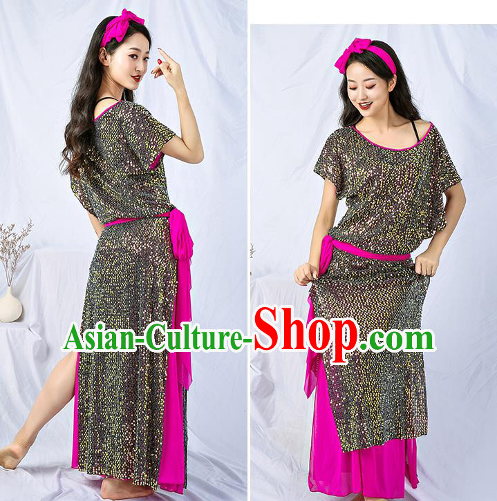 Asian Oriental Dance Grey Sequins Robe India Traditional Belly Dance Dress Clothing Asian Oriental Dance Grey Sequins Robe India Traditional Belly Dance Dress Clothing