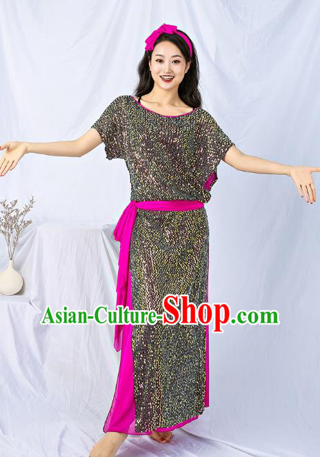 Asian Oriental Dance Grey Sequins Robe India Traditional Belly Dance Dress Clothing Asian Oriental Dance Grey Sequins Robe India Traditional Belly Dance Dress Clothing