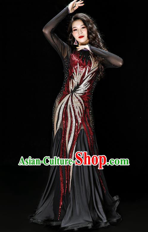 Asian Indian Belly Dance Embroidered Red Sequins Dress Traditional Oriental Dance Competition Costumes Asian Indian Belly Dance Embroidered Red Sequins Dress Traditional Oriental Dance Competition Costumes