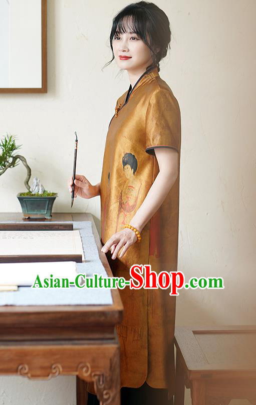 China National Printing Cheongsam Classical Beauty Pattern Ginger Silk Qipao DressChina National Printing Cheongsam Classical Beauty Pattern Ginger Silk Qipao Dress China National Printing Cheongsam Classical Beauty Pattern Ginger Silk Qipao DressChina National Printing Cheongsam Classical Beauty Pattern Ginger Silk Qipao Dress
