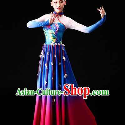 China Classical Dance Clothing Chorus Group Costume Opening Dance Blue Dress