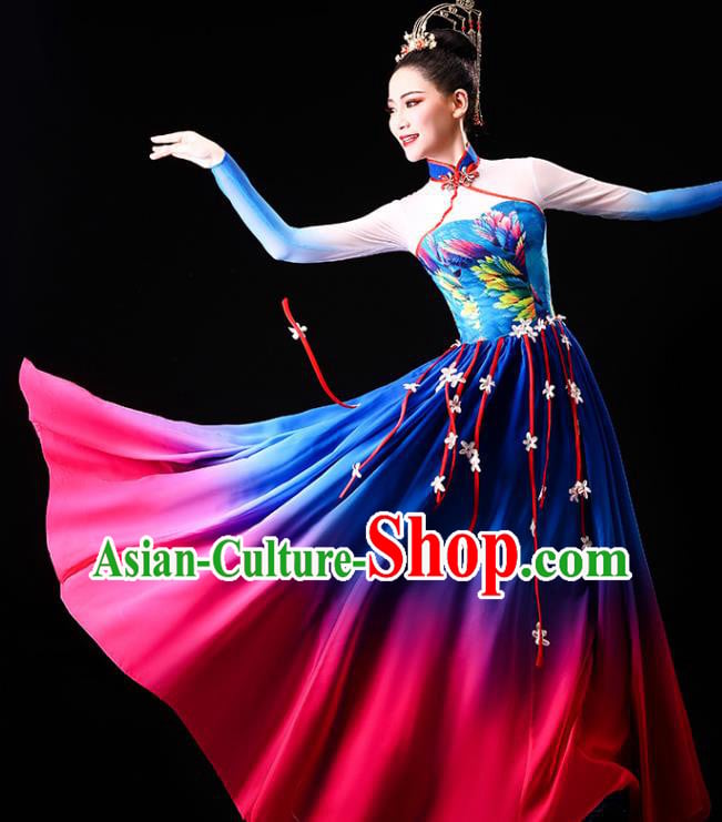 China Classical Dance Clothing Chorus Group Costume Opening Dance Blue Dress