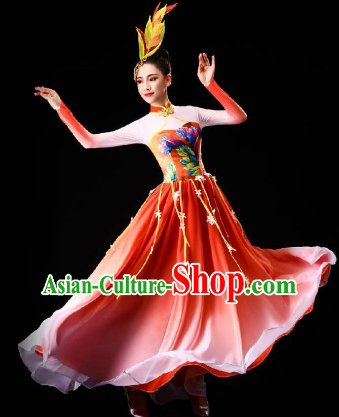 China Opening Dance Red Dress Classical Dance Clothing Chorus Group Costume China Opening Dance Red Dress Classical Dance Clothing Chorus Group Costume