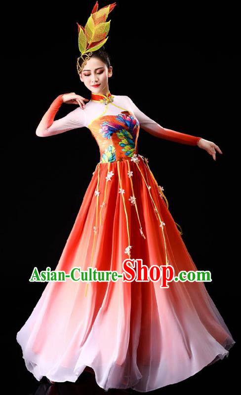 China Opening Dance Red Dress Classical Dance Clothing Chorus Group Costume China Opening Dance Red Dress Classical Dance Clothing Chorus Group Costume
