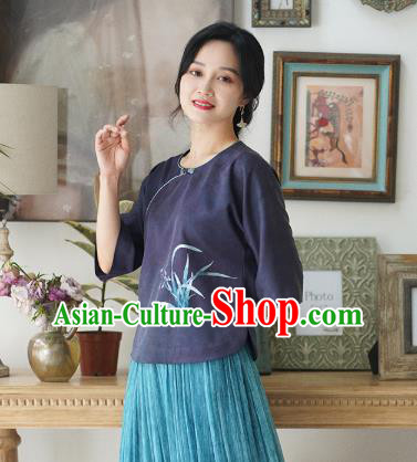 China Tang Suit Blouse National Women Clothing Classical Embroidered Orchids Purple Silk Shirt China Tang Suit Blouse National Women Clothing Classical Embroidered Orchids Purple Silk Shirt