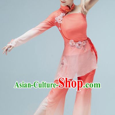 Chinese Jiaozhou Yangko Dance Stage Performance Clothing Folk Dance Fan Dance Pink Outfits