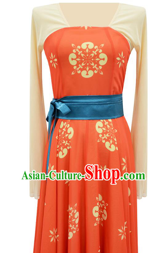 Chinese Court Dance Performance Orange Dress Group Dance Classical Dance Training Clothing Chinese Court Dance Performance Orange Dress Group Dance Classical Dance Training Clothing