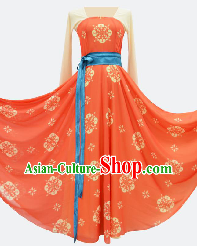 Chinese Court Dance Performance Orange Dress Group Dance Classical Dance Training Clothing Chinese Court Dance Performance Orange Dress Group Dance Classical Dance Training Clothing