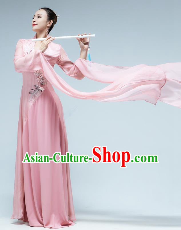 Chinese Classical Dance Pink Water Sleeve Dress Umbrella Dance Performance Clothing Chinese Classical Dance Pink Water Sleeve Dress Umbrella Dance Performance Clothing