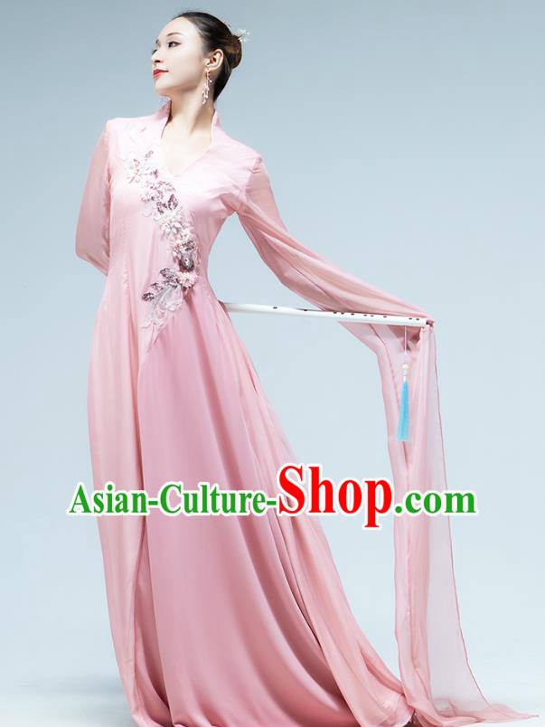Chinese Classical Dance Pink Water Sleeve Dress Umbrella Dance Performance Clothing Chinese Classical Dance Pink Water Sleeve Dress Umbrella Dance Performance Clothing