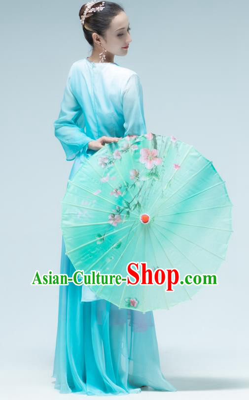 Chinese Umbrella Dance Performance Clothing Classical Dance Blue Dress Outfits Chinese Umbrella Dance Performance Clothing Classical Dance Blue Dress Outfits