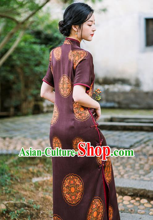 China National Young Lady Cheongsam Classical Purple Silk Qipao Dress Clothing China National Young Lady Cheongsam Classical Purple Silk Qipao Dress Clothing