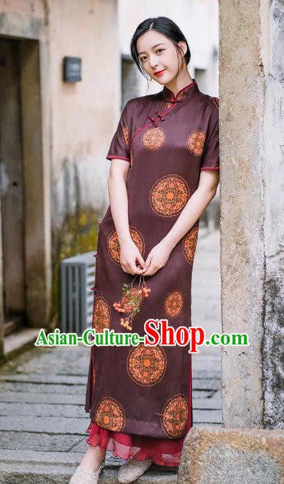 China National Young Lady Cheongsam Classical Purple Silk Qipao Dress Clothing China National Young Lady Cheongsam Classical Purple Silk Qipao Dress Clothing