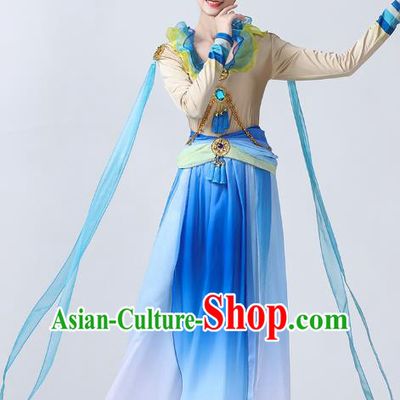 Chinese Flying Apsaras Dance Clothing Classical Dance Goddess Dance Stage Performance Blue Dress Outfits