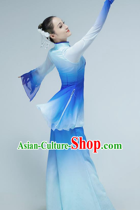 Chinese Folk Dance Blue Outfits Jiaozhou Yangko Dance Fan Dance Clothing Chinese Folk Dance Blue Outfits Jiaozhou Yangko Dance Fan Dance Clothing
