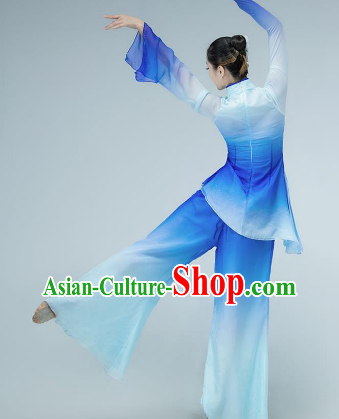 Chinese Folk Dance Blue Outfits Jiaozhou Yangko Dance Fan Dance Clothing Chinese Folk Dance Blue Outfits Jiaozhou Yangko Dance Fan Dance Clothing