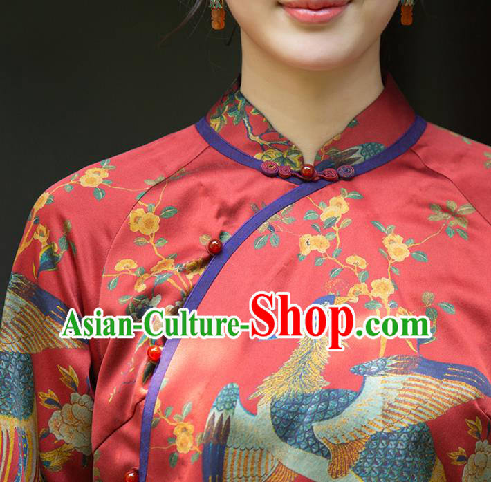 China Classical Cheongsam Shirt National Women Clothing Tang Suit Red Silk Blouse China Classical Cheongsam Shirt National Women Clothing Tang Suit Red Silk Blouse