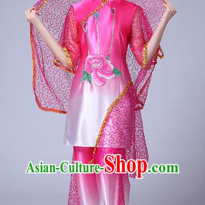 Chinese Traditional Hui Nationality Bride Dance Clothing Ningxia Ethnic Folk Dance Pink Outfits