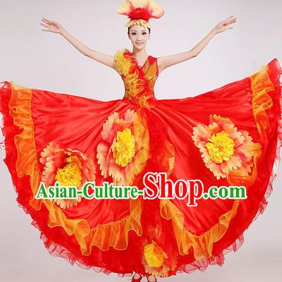 China Peony Flower Dance Clothing Modern Dance Stage Performance Costume Opening Dance Red Dress