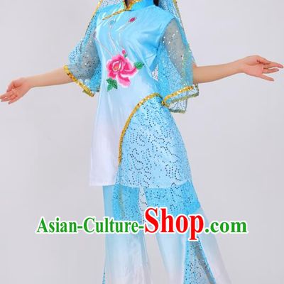 Chinese Ningxia Ethnic Folk Dance Blue Outfits Traditional Hui Nationality Female Stage Performance Clothing