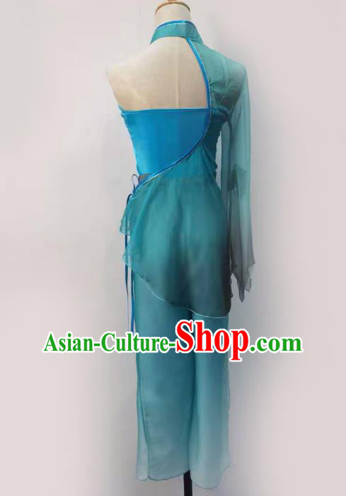 China Folk Dance Clothing Fan Dance Costume Yangko Dance Blue Outfits China Folk Dance Clothing Fan Dance Costume Yangko Dance Blue Outfits