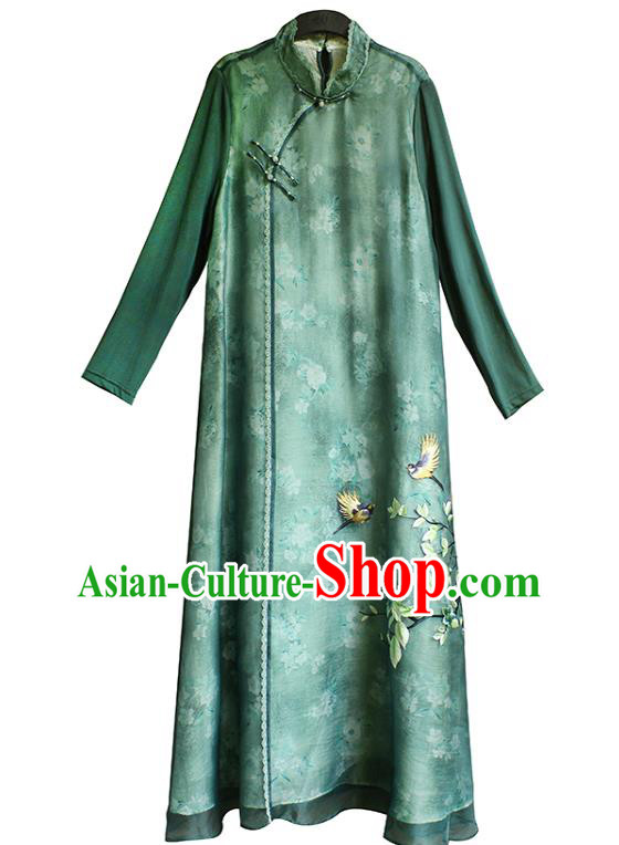 China National Women Zen Clothing Embroidered Green Chiffon Qipao Dress Classical Dance Cheongsam China National Women Zen Clothing Embroidered Green Chiffon Qipao Dress Classical Dance Cheongsam