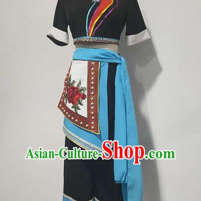 Chinese Hmong Ethnic Folk Dance Clothing Traditional Miao Nationality Stage Performance Black Outfits