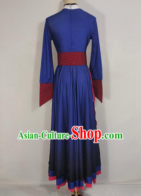 Chinese Mongol Ethnic Folk Dance Clothing Traditional Mongolian Nationality Deep Blue Dress Outfits Chinese Mongol Ethnic Folk Dance Clothing Traditional Mongolian Nationality Deep Blue Dress Outfits