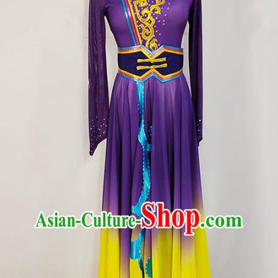 Chinese Mongolian Ethnic Stage Performance Clothing Traditional Mongol Nationality Dance Purple Dress