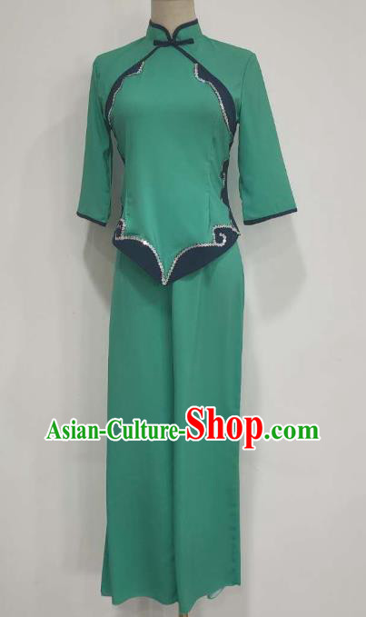 China Folk Dance Costume Fan Dance Green Outfits Yangko Dance Clothing China Folk Dance Costume Fan Dance Green Outfits Yangko Dance Clothing